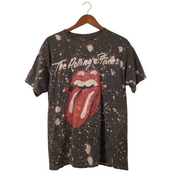 The Rolling Stones Tie Dye T-Shirt Black White Bleach Spots SZ M - Picture 1 of 6